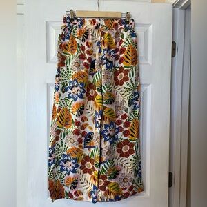 C&C California 100% Linen Wide Leg Tropical High Rise Pants Lounge Resort Boho